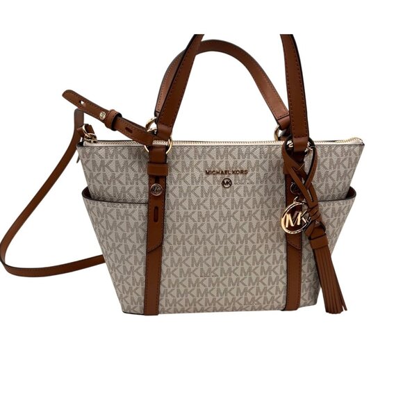 Michael Kors Sullivan Tote Bag  Vanilla Acorn Chic Convertible Style Logo Tassel - Picture 5 of 12